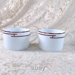 Hermes Paris Tea Cup & Saucer Rythme Rhythm Red Porcelain Tableware 2 Sets