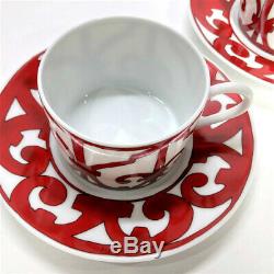 Hermes Porcelain Guadalquivir Red Cup Saucer 2 set Tableware Ornament Auth New