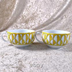 Hermes Soleil d'Hermes Tea Cup & Saucer 2 Sets Yellow Porcelain 2 Sets with Box