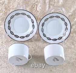 Hermes Tea Cup & Saucer CHAINE D'ANCRE PLATINUM Porcelain Tableware 2 Sets