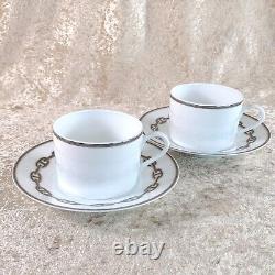 Hermes Tea Cup & Saucer CHAINE D'ANCRE PLATINUM Porcelain Tableware 2 Sets