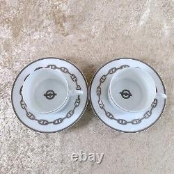 Hermes Tea Cup & Saucer CHAINE D'ANCRE PLATINUM Porcelain Tableware 2 Sets