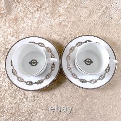 Hermes Tea Cup & Saucer Chaine d'Ancre Platinum Porcelain Tableware 2 Sets wCase