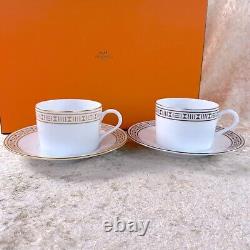 Hermes Tea Cup & Saucer Egee Soleil & Luna Porcelain Tableware 2 Sets with Box