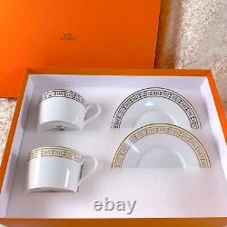 Hermes Tea Cup & Saucer Egee Soleil & Luna Porcelain Tableware 2 Sets with Box