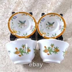 Hermes Tea Cup Saucer La Siesta with Top Cover Yellow Porcelain Tableware 2 Sets