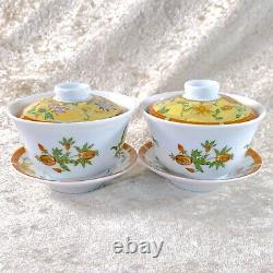 Hermes Tea Cup Saucer La Siesta with Top Cover Yellow Porcelain Tableware 2 Sets