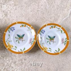 Hermes Tea Cup Saucer La Siesta with Top Cover Yellow Porcelain Tableware 2 Sets