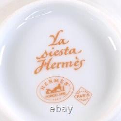 Hermes Tea Cup Saucer La Siesta with Top Cover Yellow Porcelain Tableware 2 Sets