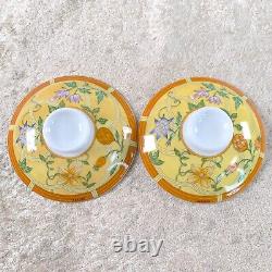 Hermes Tea Cup Saucer La Siesta with Top Cover Yellow Porcelain Tableware 2 Sets