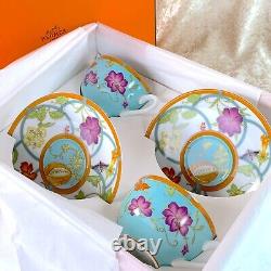 Hermes Tea Cup & Saucer Siesta Island Blue Porcelain Tableware 2 Sets with Case