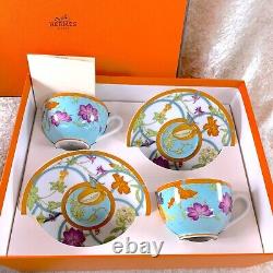 Hermes Tea Cup & Saucer Siesta Island Porcelain Tableware Blue 2 Sets with Case