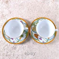 Hermes Tea Cup & Saucer Siesta Island Porcelain Tableware Blue 2 Sets with Case