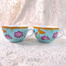 Hermes Tea Cup & Saucer Siesta Island Porcelain Tableware Blue 2 Sets with Case