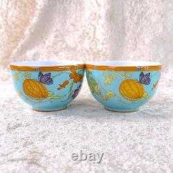 Hermes Tea Cup & Saucer Siesta Island Porcelain Tableware Blue 2 Sets with Case