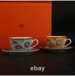 Hermes Tea Cup & Saucer Siesta Porcelain Tableware Blue & Yellow 2 Set