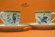 Hermes Toucan Birds Moka Cups & Saucers Set Of 2 White Multi Color Porcelain