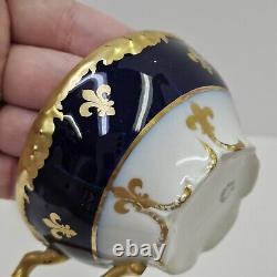 JP Limoges France J Pouyat Porcelain Cobalt & Gold Cup Saucer Set Fleur De Lis