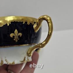 JP Limoges France J Pouyat Porcelain Cobalt & Gold Cup Saucer Set Fleur De Lis