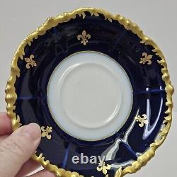 JP Limoges France J Pouyat Porcelain Cobalt & Gold Cup Saucer Set Fleur De Lis