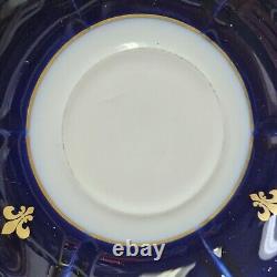 JP Limoges France J Pouyat Porcelain Cobalt & Gold Cup Saucer Set Fleur De Lis