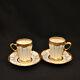 Jpl Pouyat Limoges 2 Chocolate Cups & Saucers Hand Painted White Withgold 1908