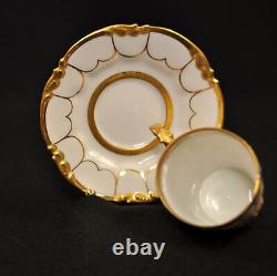 JPL Pouyat Limoges 2 Chocolate Cups & Saucers Hand Painted White withGold 1908