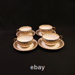 JPL Pouyat Limoges 4 Cups & Saucers Hand Painted Brown Acorns withGold 1900-1920