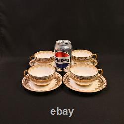 JPL Pouyat Limoges 4 Cups & Saucers Hand Painted Brown Acorns withGold 1900-1920