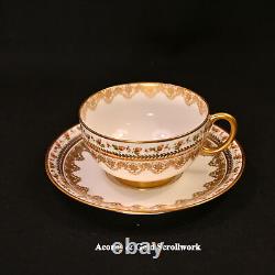 JPL Pouyat Limoges 4 Cups & Saucers Hand Painted Brown Acorns withGold 1900-1920