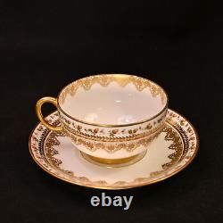 JPL Pouyat Limoges 4 Cups & Saucers Hand Painted Brown Acorns withGold 1900-1920