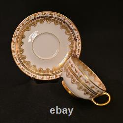 JPL Pouyat Limoges 4 Cups & Saucers Hand Painted Brown Acorns withGold 1900-1920