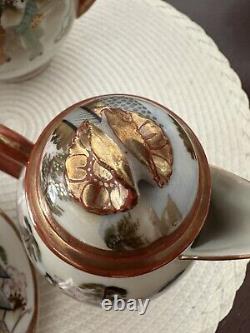 Japan KUTANI Porcelain GEISHAS Scenery Teapot Creamer Sugar Tea Cup Saucer Vtg