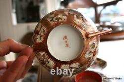 Japanese Eggshell Handpainted Porcelain Tea Cup Saucer Lid Signed Antique 19thC#