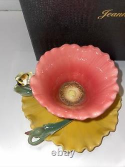 Jeanne Reed's Tea Cup & Saucer Set of 2 Bumble Bee Flowers RARE Vintage