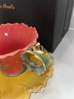 Jeanne Reed's Tea Cup & Saucer Set of 2 Bumble Bee Flowers RARE Vintage