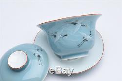 Jingdezhen porcelain galze handpainted crane poetry gaiwan ceramic tureen & lid