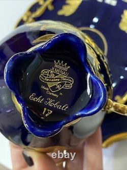Jlmenau Echt Kobalt Cobalt Blue Gold Scroll Demitasse Cup & Saucer Set GDR