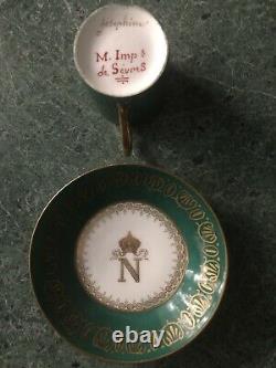 Josephine Rare Antique Sevres Imperial Napoleonic Gilded Demitasse Cup & Saucer
