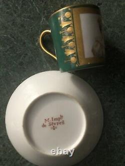Josephine Rare Antique Sevres Imperial Napoleonic Gilded Demitasse Cup & Saucer