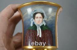 KPM Berlin Hand Painted Lady Portrait Pink & Gold Cup & Saucer Circa 1837-1844