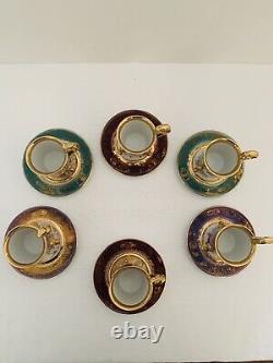KPM Porcelain Floral Themed Expresso Cup and Saucer Set of 6 from Japan (RARE)