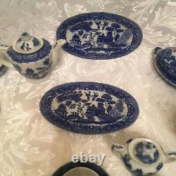Kids Mini 48 Piece BLUE WILLOW Tea Set Cups Saucers Plates Platters Creamer MORE
