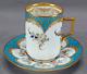 Klemm Dresden Hand Painted Floral Raised Gold & Turquoise Chocolate Cup & Saucer