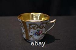 Kpm Hand Painted Tea Cup & Saucer Floral Gold Blue Mark Antique 1854 Porcelain