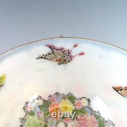 Kutani Egg Shell Porcelain Butterfly Millefleur Cup and Saucer Meiji Period