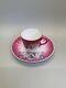 Kuznetsov Dulevo Demitasse Cup & Saucer Set Pink Blue Flowers Russian Porcelain