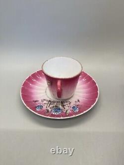 Kuznetsov Dulevo Demitasse Cup & Saucer Set Pink Blue Flowers Russian Porcelain