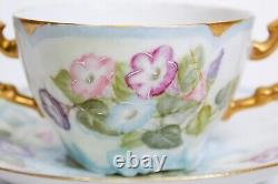 LIMOGE France T&V Hand Painted Floral Gold Gilt Porcelain Boullion Cup & Saucer