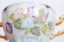 LIMOGE France T&V Hand Painted Floral Gold Gilt Porcelain Boullion Cup & Saucer